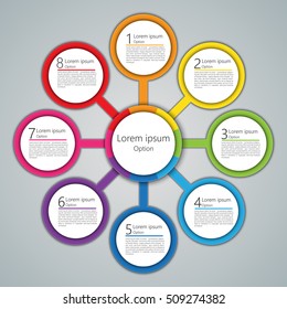 Colorful Circles With Number and Information Text, 8 Options, Workflow/Element Layout Design. Vector Illustration