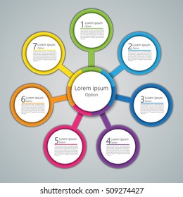 Colorful Circles With Number and Information Text, 7 Options, Workflow/Element Layout Design. Vector Illustration