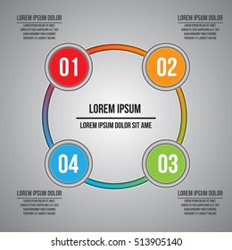 Colorful Circles With Number and Information Text, 4 Options, Workflow/Element Layout Design. Vector Illustration