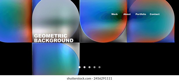 Colorful circles on a black background create a geometric pattern reminiscent of astronomical objects. Shades of azure, violet, electric blue, and magenta combine to form a vibrant and modern design