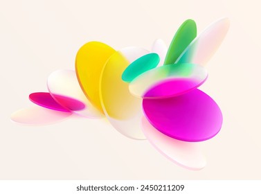 Colorful circles and ovals. Art geometric background in glass morphism style. Abstract vector design elements.