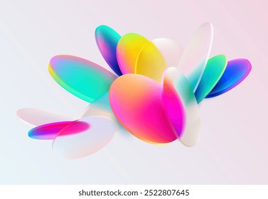 Colorful circles and ovals. Art geometric shapes in glass morphism style. Abstract vector design elements.	