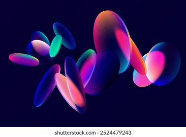 Colorful circles and  ovals. Art geometric shapes in glass morphism style. Abstract vector design elements.