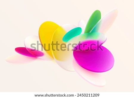 Colorful circles and ovals. Art geometric background in glass morphism style. Abstract vector design elements.