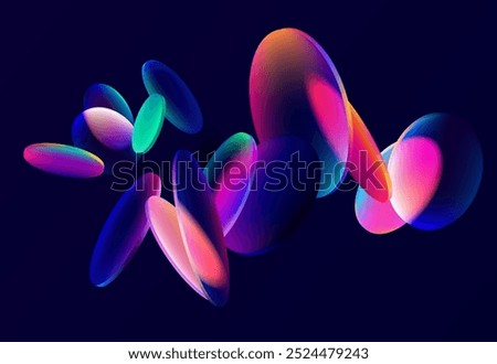 Colorful circles and  ovals. Art geometric shapes in glass morphism style. Abstract vector design elements.