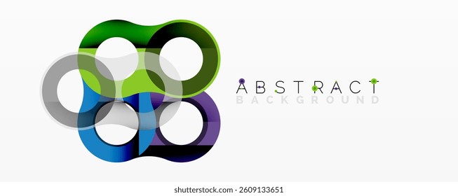Colorful circles overlap creating abstract design. Gradient shades present modern aesthetic. Simple shapes form dynamic composition.