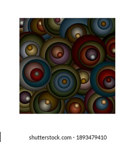 Colorful circles in random moved loose order, with gradual shaded, radial overlay