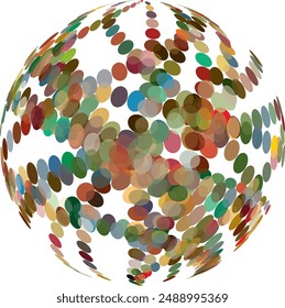 Colorful circles in rows cast onto 3D globus surface