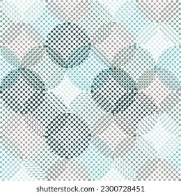 Colorful circles seamless pattern. Fashionable geometric background in trendy colors: soft pink, navy blue, mint, coral, red, light grey, white. Simple dots texture.