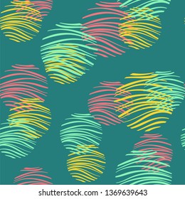 Colorful circles seamless pattern. Geometric background in trendy colors: pale pink, navy blue, mint, coral. Different textures of circles. Design for prints, posters, fabrics, paper packaging