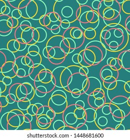 Colorful circles seamless pattern. Geometric background in trendy colors: pale pink, navy blue, mint, coral. Different textures of circles. Design for prints, posters, fabrics, paper packaging