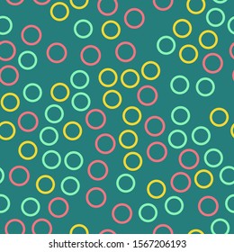 Colorful circles seamless pattern. Geometric background in trendy colors: pale pink, navy blue, mint, coral. Different textures of circles. Design for prints, posters, fabrics, paper packaging
