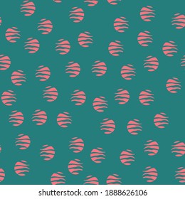 Colorful circles seamless pattern. Geometric background in trendy colors: pale pink, navy blue, mint, coral. Different textures of circles. Design for prints, posters, fabrics, paper packaging
