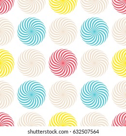 Colorful circles seamless pattern on white background, geometric elegant design for summer fabric, bright baby textile, motivational poster, vector illustration