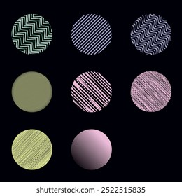 Colorful Circles Set with Different Stylish Distortion Effects and Textures