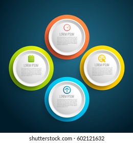Colorful circles with text field business diagram template on dark background flat vector illustration
