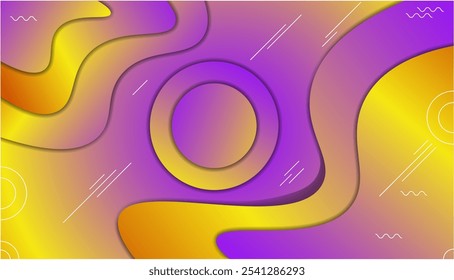 Colorful circles with wave pattern and lines for futuristic design. Circles are different sizes and scattered through the background. Mockup. Copy Space. Wallpaper or abstract pattern background