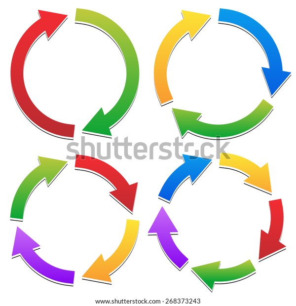 Colorful Circular Arrows Set with 2, 3, 4, 5\
Segments. Arrows following a circle\
path.