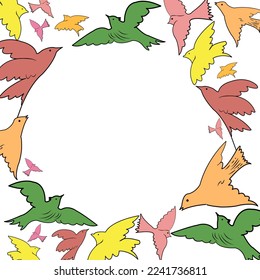 Colorful circular birds pattern used for print. Gift wrap card.