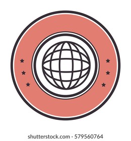 colorful circular border with blue sphere with meridians and mesh