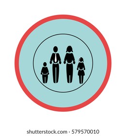 colorful circular border with silhouette family