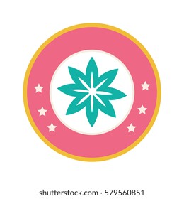 colorful circular border with star shape silhouette figure flower icon floral