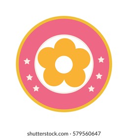 colorful circular border with yellow silhouette figure flower icon floral