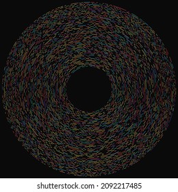 Colorful circular, concentric segmented circles. Radial, radiating rings. Abstract geometric circle shape, design element. Swirl, twirl, spiral and whorl shape