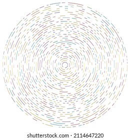 Colorful circular, concentric segmented circles. Radial, radiating rings. Abstract geometric circle shape, design element. Swirl, twirl, spiral and whorl shape