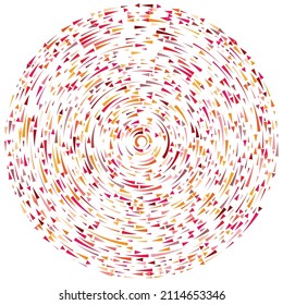 Colorful circular, concentric segmented circles. Radial, radiating rings. Abstract geometric circle shape, design element. Swirl, twirl, spiral and whorl shape