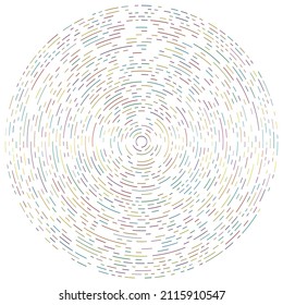 Coloridos círculos circulares, concéntricos segmentados. Anillos radiantes. Resumen de la forma del círculo geométrico, elemento de diseño. Forma giratoria, giratoria, espiral y tortuga