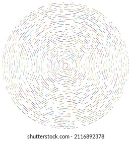 Coloridos círculos circulares, concéntricos segmentados. Anillos radiantes. Resumen de la forma del círculo geométrico, elemento de diseño. Forma giratoria, giratoria, espiral y tortuga