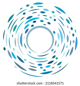 Colorful circular, concentric segmented circles. Radial, radiating rings. Abstract geometric circle shape, design element. Swirl, twirl, spiral and whorl shape