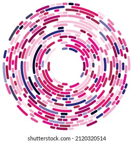 Colorful circular, concentric segmented circles. Radial, radiating rings. Abstract geometric circle shape, design element. Swirl, twirl, spiral and whorl shape
