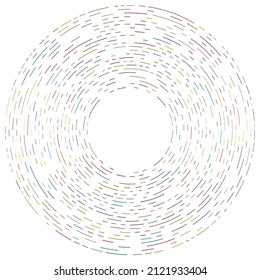 Coloridos círculos circulares, concéntricos segmentados. Anillos radiantes. Resumen de la forma del círculo geométrico, elemento de diseño. Forma giratoria, giratoria, espiral y tortuga