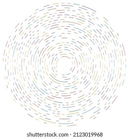 Colorful circular, concentric segmented circles. Radial, radiating rings. Abstract geometric circle shape, design element. Swirl, twirl, spiral and whorl shape