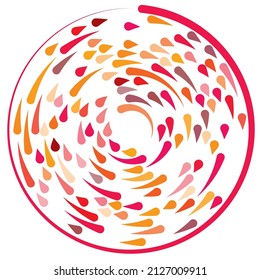 Colorful circular, concentric segmented circles. Radial, radiating rings. Abstract geometric circle shape, design element. Swirl, twirl, spiral and whorl shape