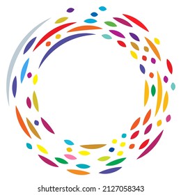 Colorful circular, concentric segmented circles. Radial, radiating rings. Abstract geometric circle shape, design element. Swirl, twirl, spiral and whorl shape