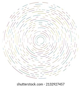 Coloridos círculos circulares, concéntricos segmentados. Anillos radiantes. Resumen de la forma del círculo geométrico, elemento de diseño. Forma giratoria, giratoria, espiral y tortuga