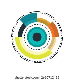 Colorful Circular Data Visualization Graphic, A vibrant, circular data visualization graphic showcasing multiple segments in a variety of colors.