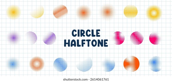 Colorful circular dots Halftone faded gradient texture. 
Halftone circle dotted background vector collection. Round abstract halftone background