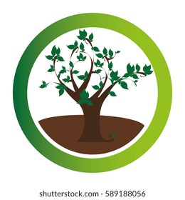 colorful circular emblem with leafy tree plant