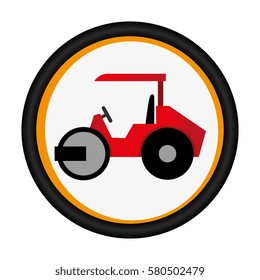 colorful circular emblem with road roller