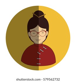 colorful circular frame with half body japanese woman