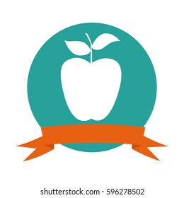 colorful circular frame with ribbon and apple fruit vector illustration