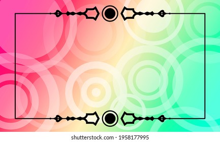 Colorful circular gradient background with layered concentric circles in pastel tones, framed by an ornate black geometric border design.