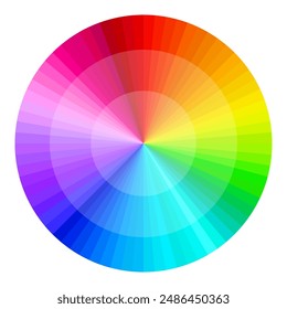 Colorful circular gradient chart. Full spectrum color wheel. Ideal for art projects. Vector illustration for education.