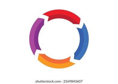 Colorful Circular Graphic with Interlocking Segments. Segmented circle arrow rotation icon.