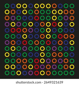 Colorful circular grid. Abstract bubble pattern. Green red dots. Vector geometric background.