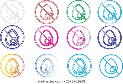 Colorful circular icons, minimalist musical note symbols, hand-drawn style, vibrant crayon textures, sketch-like appearance, music prohibition concept, multicolored palette, simple geometric shapes, 